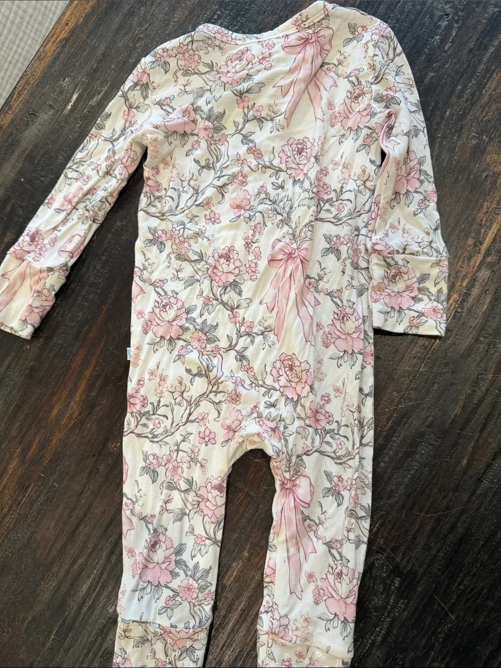 Posh Peanut Pink Floral & Bow-Print Kids One-Piece Footie
